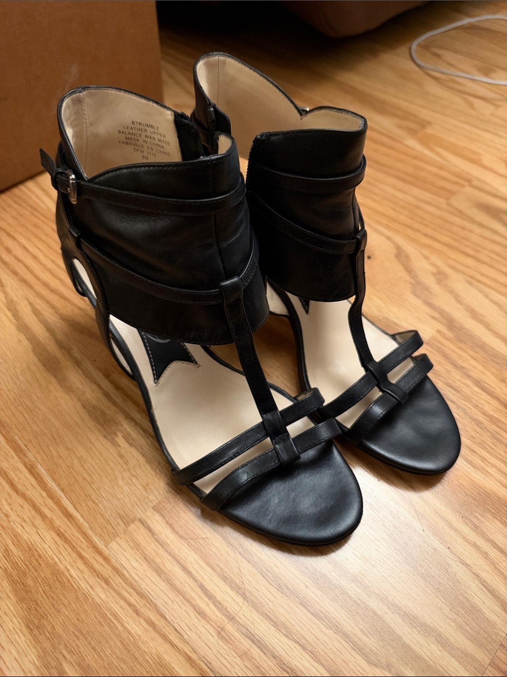 Boutique 9 Black Leather T-Strap High-Heel Sandals